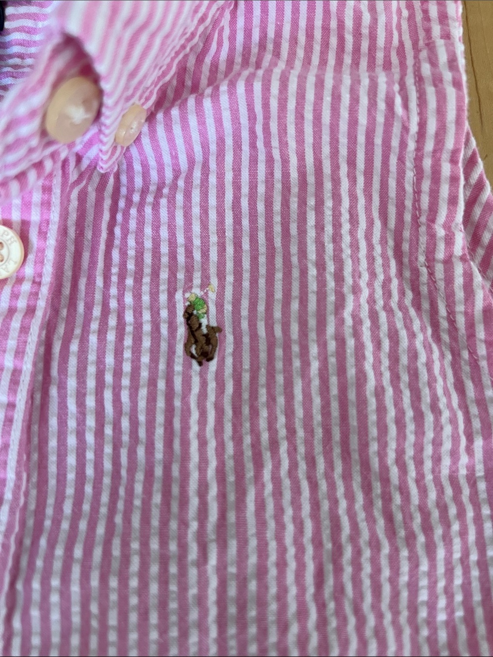 Ralph Lauren Pink & White Striped Seersucker Sleeveless Polo Top - Picture 3 of 9